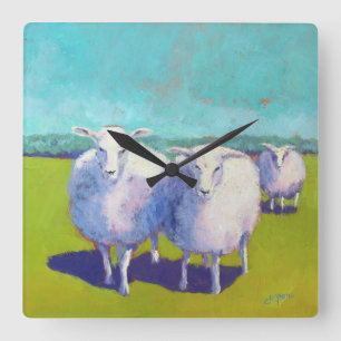 Two Sheep In Field Quadratische Wanduhr