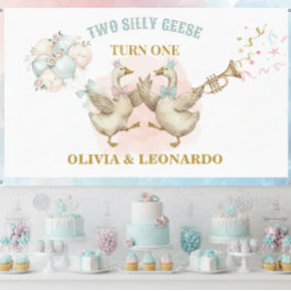 Two Silly Geese Boy & Girl Twins Birthday Banner