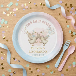 Two Silly Geese Boy & Girl Twins Birthday Pappteller