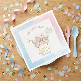 Two Silly Geese Boy & Girl Twins Birthday Serviette