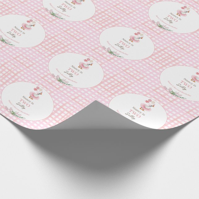Two Silly Goose 2nd Birthday Pink  Geschenkpapier (Ecke)