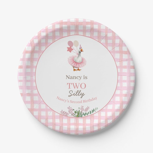 Two Silly Goose 2nd Birthday Pink  Pappteller (Vorderseite)