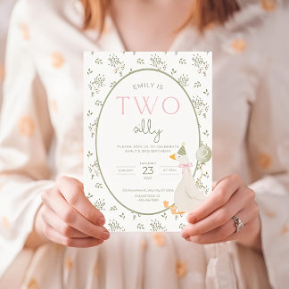 Two Silly Goose Birthday Invite Vintage Floral Sec Einladung