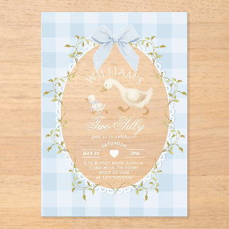 Two Silly Goose Blue Gingham 2nd Birthday Acryleinladungen