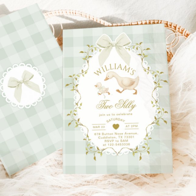 Two Silly Goose Gender Neutral Sage 2nd Birthday Einladung (Von Creator hochgeladen)