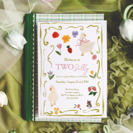Two Silly Goose Gingham Cottagecore 2nd Birthday Einladung