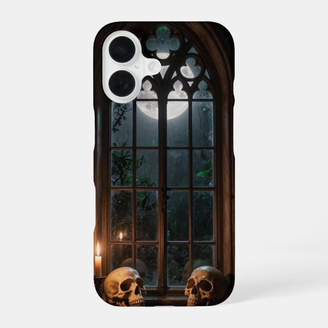 Two Skulls Gothic Window Moonlight Case iPhone 16 Hülle (Rückseite)