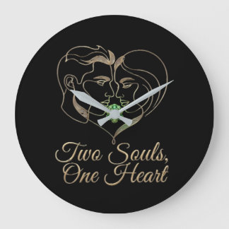 Two Souls, One Heart – Elegant Romantic Line Art Große Wanduhr