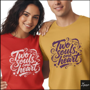 Two Souls One Heart Grunge-Schrift T-Shirt