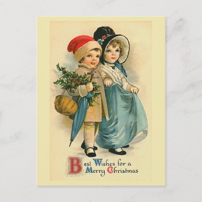 "Two Sweet Children" Weihnachts-Weihnachtskarte Feiertagspostkarte (Vorderseite)