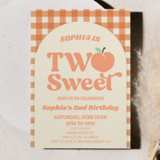 Two Sweet Peach Orange Pink 2nd Birthday Party Einladung