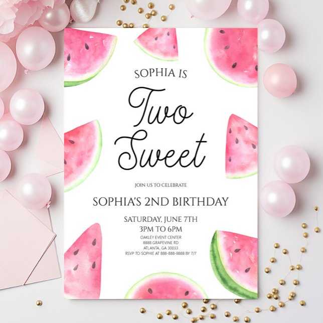 Two Sweet Pink Green Watermelon 2nd Birthday Party Einladung (Von Creator hochgeladen)