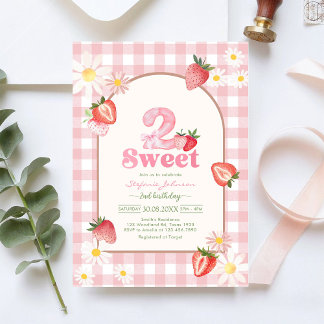 Two Sweet Strawberry 2nd Birthday Invitation Einladung