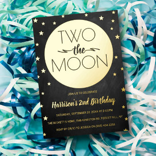 Two The Moon 2. Geburtstag Echt Folieneinladung