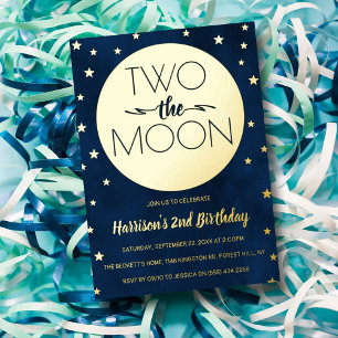 Two The Moon 2. Geburtstag Echt Folieneinladung