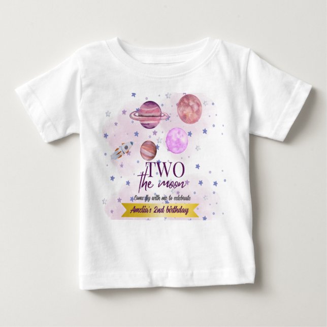 Two The Moon 2nd Birthday Girl Moon Stars Rocket  Baby T-shirt (Vorderseite)