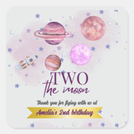 Two The Moon 2nd Birthday Girl Moon Stars Rocket  Quadratischer Aufkleber
