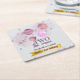Two The Moon 2nd Birthday Girl Moon Stars Rocket  Rechteckiger Pappuntersetzer