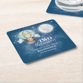 Two The Moon Boy Bear Balloon 2nd Birthday  Rechteckiger Pappuntersetzer