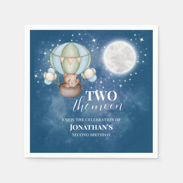 Two The Moon Boy Bear Balloon 2nd Birthday  Serviette (Vorderseite)