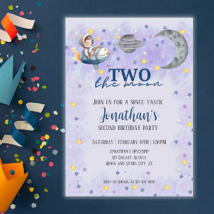 Two The Moon Boy Space Rakete 2. Geburtstag Einladung
