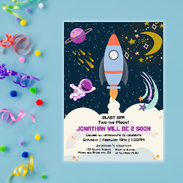Two The Moon Boy Space Rocket 2nd Birthday  Einladung