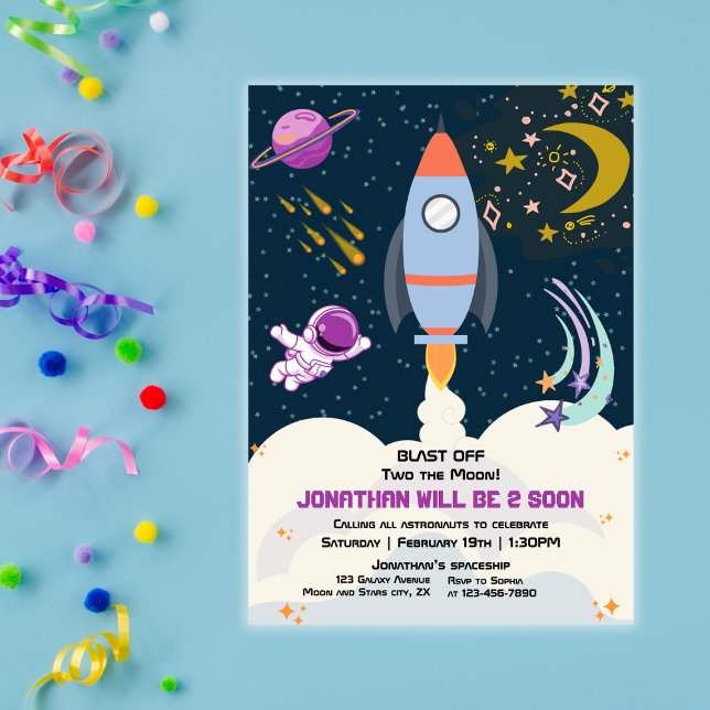 Two The Moon Boy Space Rocket 2nd Birthday  Einladung (Von Creator hochgeladen)