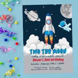 Two The Moon Boy Space Rocket 2nd Birthday  Einladung