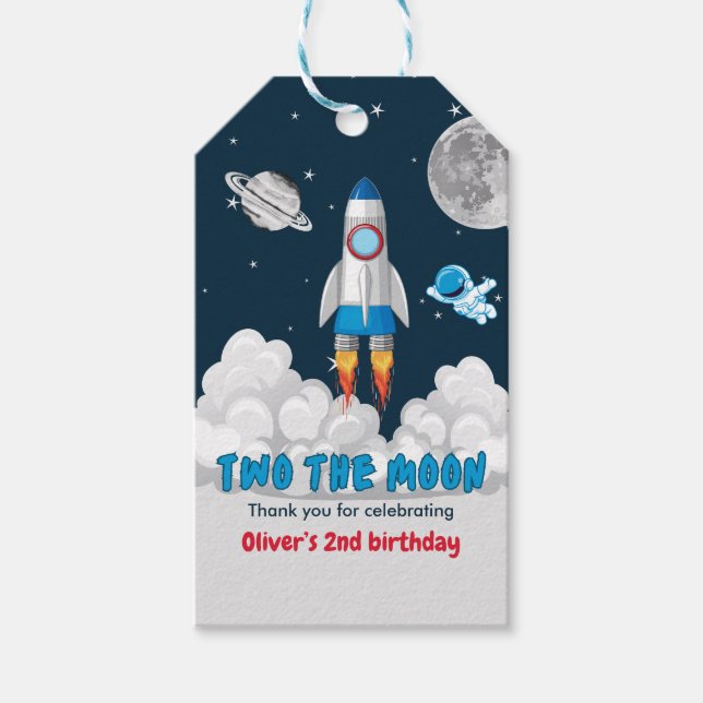 Two The Moon Boy Space Rocket 2nd Birthday Geschenkanhänger (Vorderseite)