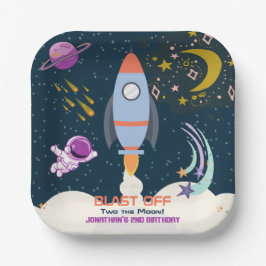 Two The Moon Boy Space Rocket 2nd Birthday Pappteller