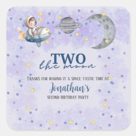 Two The Moon Boy Space Rocket 2nd Birthday  Quadratischer Aufkleber