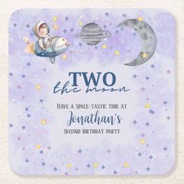 Two The Moon Boy Space Rocket 2nd Birthday  Rechteckiger Pappuntersetzer