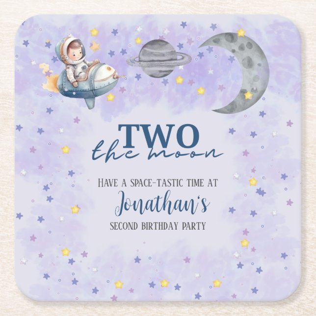 Two The Moon Boy Space Rocket 2nd Birthday  Rechteckiger Pappuntersetzer (Vorderseite)