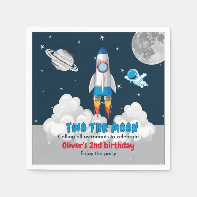 Two The Moon Boy Space Rocket 2nd Birthday  Serviette (Vorderseite)