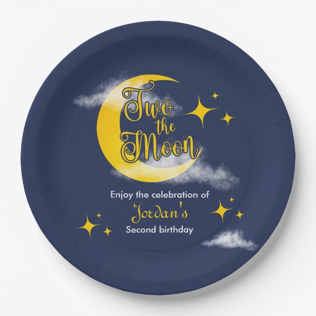 Two The Moon Elegant Gender Neutral 2nd Birthday  Pappteller (Vorderseite)