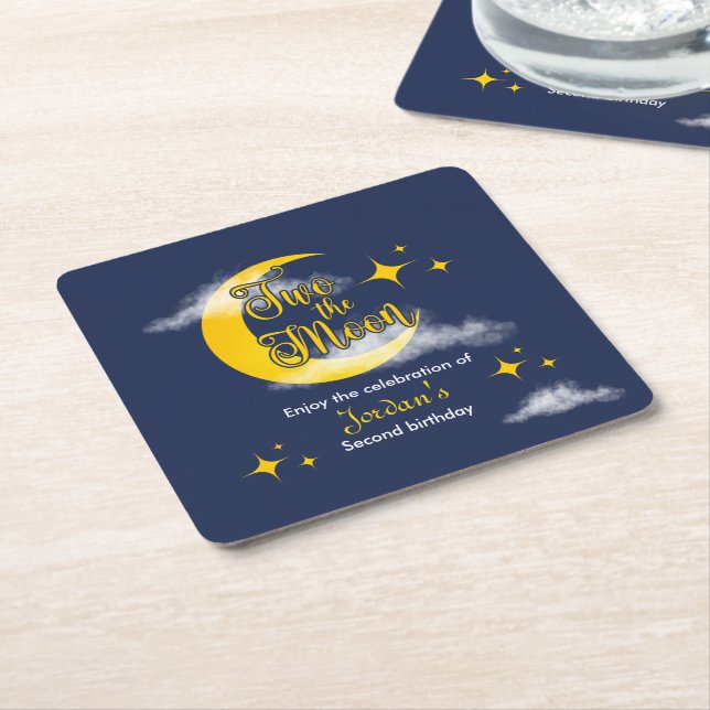 Two The Moon Elegant Gender Neutral 2nd Birthday  Rechteckiger Pappuntersetzer (angewinkelt)