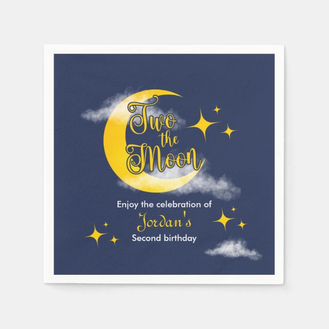 Two The Moon Elegant Gender Neutral 2nd Birthday  Serviette (Vorderseite)