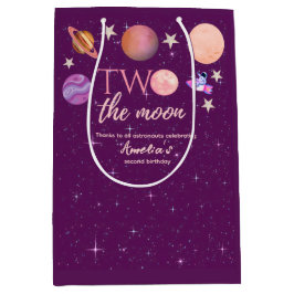Two The Moon Girl Space Pink Planets 2nd Bday Mittlere Geschenktüte