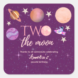 Two The Moon Girl Space Pink Planets 2nd Bday Quadratischer Aufkleber