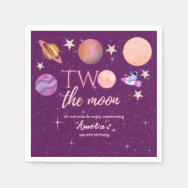 Two The Moon Girl Space Pink Planets 2nd Bday Serviette