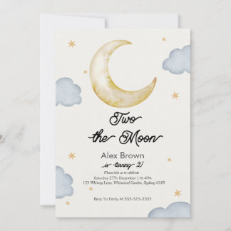 Two the moon Modern Night sky 2nd birthday boy Inv Einladung