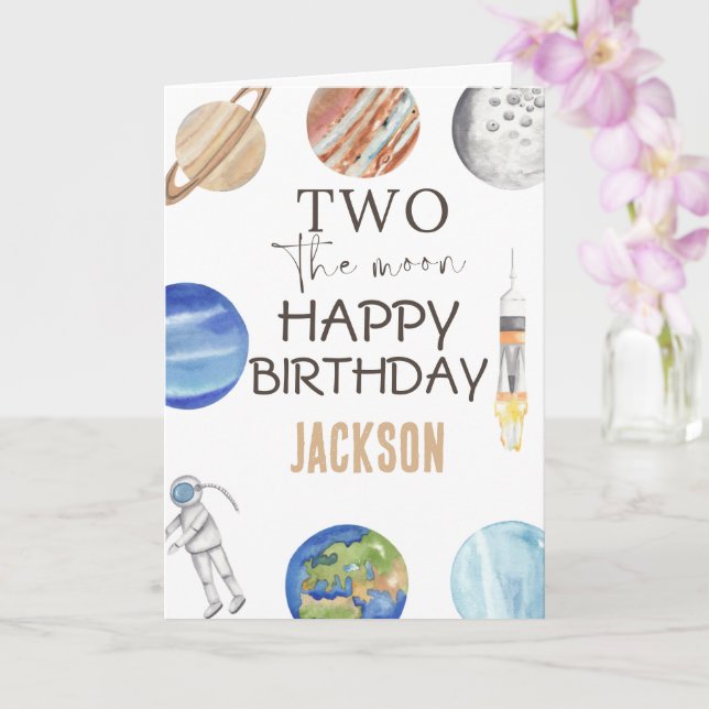 Two The Moon | Modern Space 2nd Birthday Décor Karte (Orchidee)