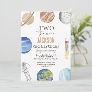 Two The Moon Moderne Weltraum 2. Geburtstagsdeko Einladung