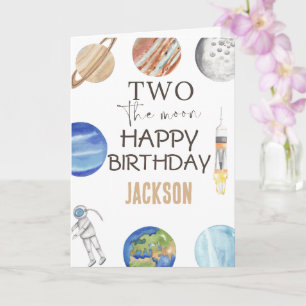 Two The Moon Moderne Weltraum 2. Geburtstagsdeko Karte