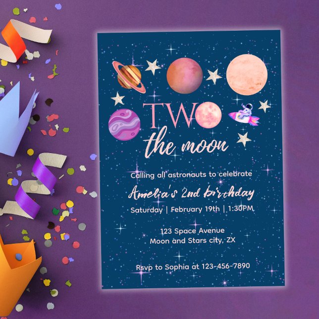 Two The Moon  Outer Space Ship Planets 2nd Bday Einladung (Von Creator hochgeladen)