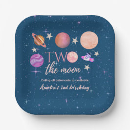 Two The Moon  Outer Space Ship Planets 2nd Bday Pappteller