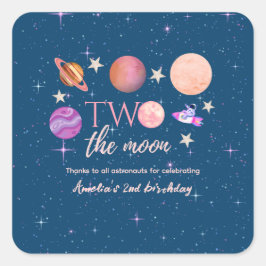 Two The Moon  Outer Space Ship Planets 2nd Bday Quadratischer Aufkleber