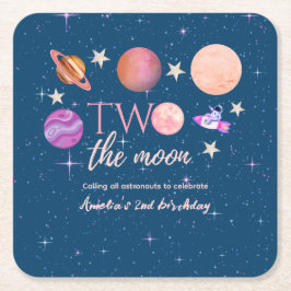 Two The Moon  Outer Space Ship Planets 2nd Bday Rechteckiger Pappuntersetzer