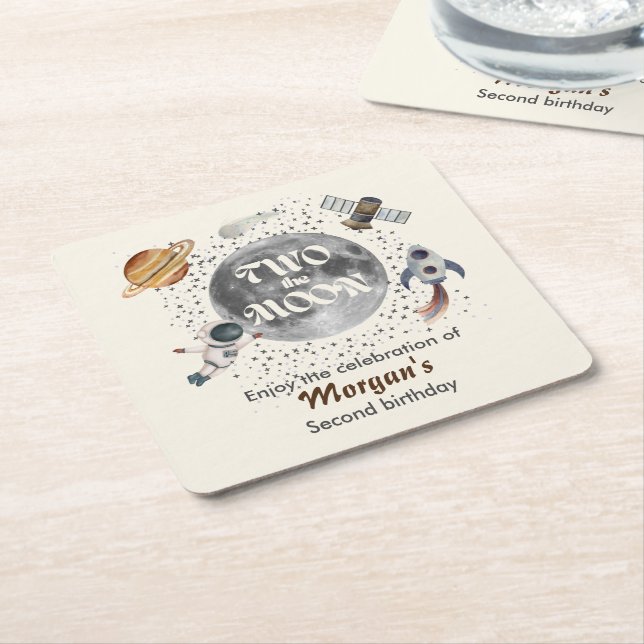 Two The Moon Planets Gender Neutral 2nd Birthday  Rechteckiger Pappuntersetzer (angewinkelt)