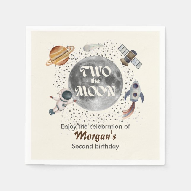 Two The Moon Planets Gender Neutral 2nd Birthday  Serviette (Vorderseite)